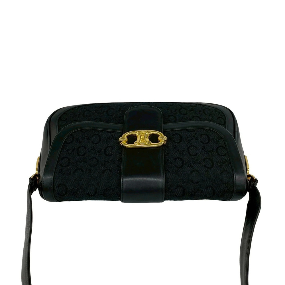 CELINE Vintage C Macadam Triomphe Hardware Canvas Leather Genuine Shoulder Ba... - Picture 4 of 10
